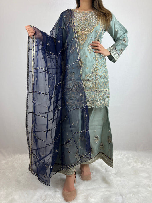 Dusky Blue & Royal Blue Sharara Suit