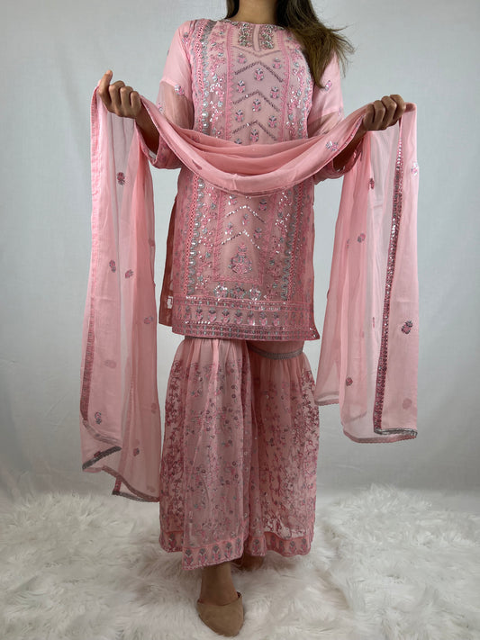 Light Pink Chiffon Sharara Suit