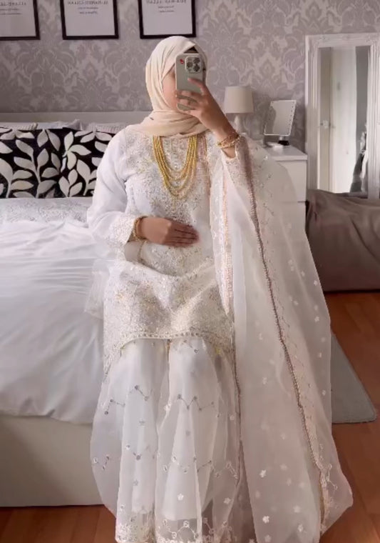 Pure White Embroidered Sharara