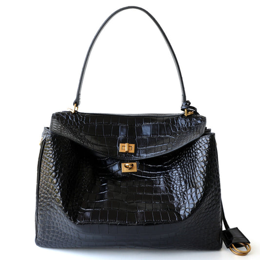 St James Top-Handle Bag – Black Croc Leather - Hayaa