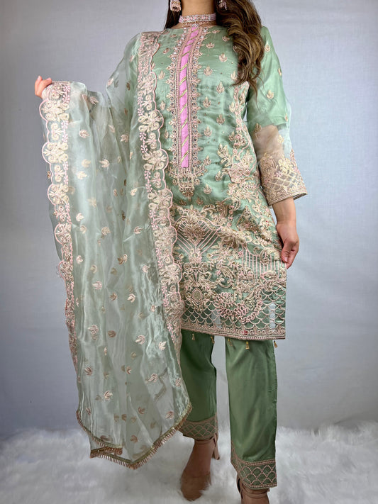 Pastel Green Embroidered Salwar Suit