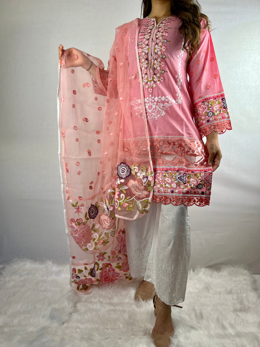 Rose Pink Summer Salwar Suit with Wide Pants